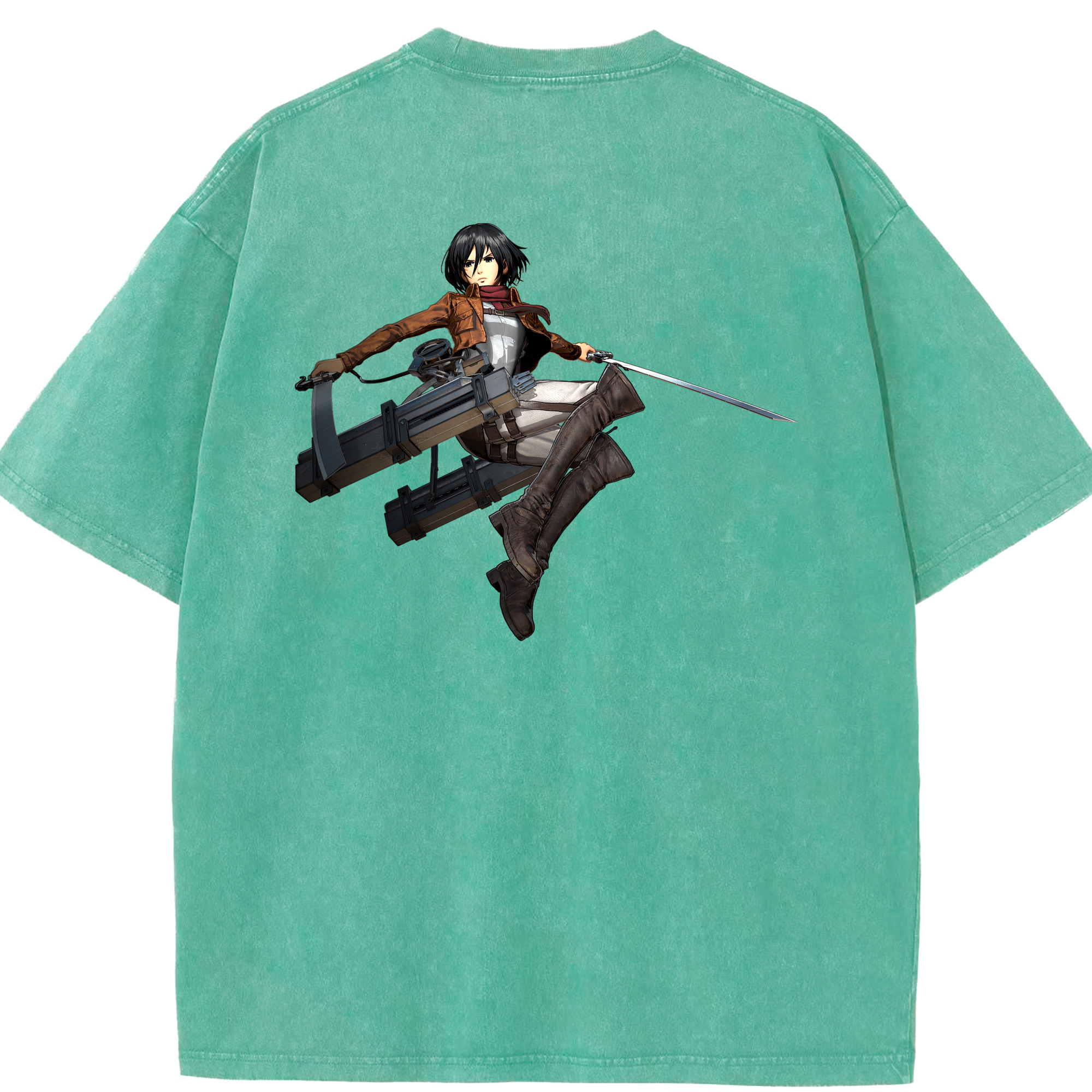 （画像用） 進撃の巨人 ミカサ·アッカーマン Attack on Titan Mikasa Ackerman 綿100% ヴィンテージ風 半袖Tシャツ（背面プリント）